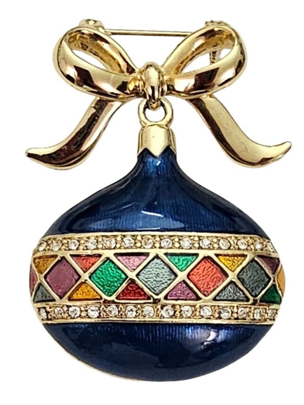 Monet Blue Enamel Multicolor Mosaic Style Clear Rhinestone Christmas Brooch L342